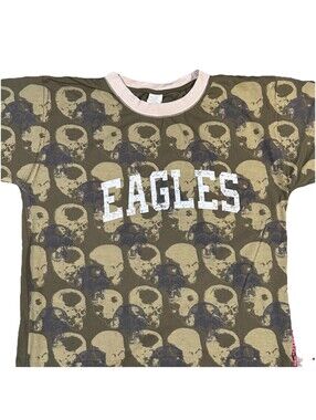Philadelphia Eagles Skull All Over Print Ringer Tee Shirt Y2K Style Fan Made L